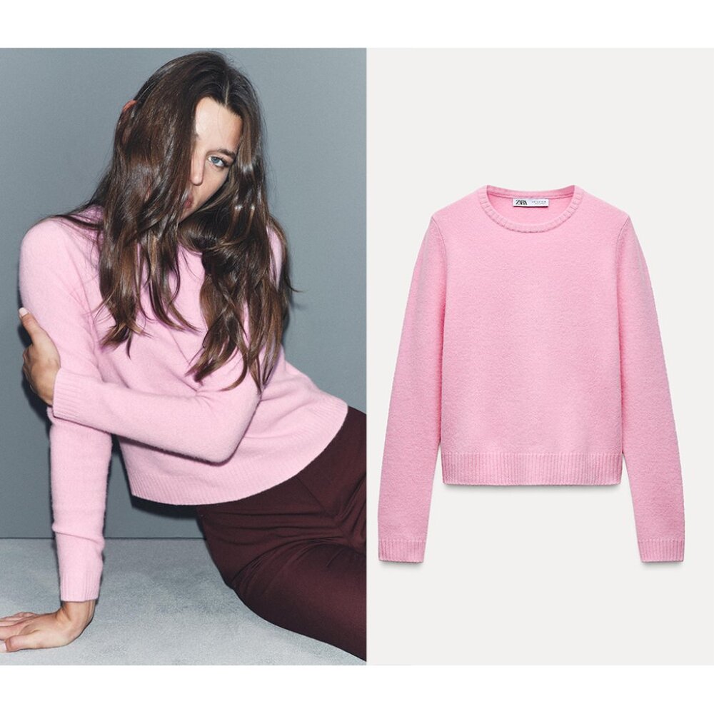 NEW ZARA basic 100% wool pink sweater 2893 size S